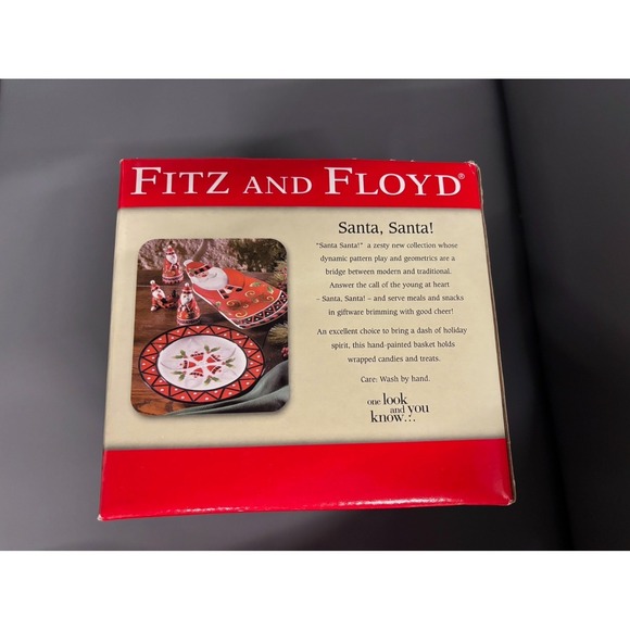Fitz And Floyd Santa, Santa! Basket Red Black Ceramic Candy Dish Christmas Gift - Picture 3 of 6